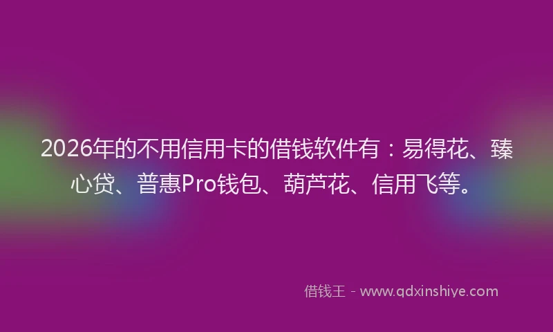 2026年的不用信用卡的借钱软件有：易得花、臻心贷、普惠Pro钱包、葫芦花、信用飞等。