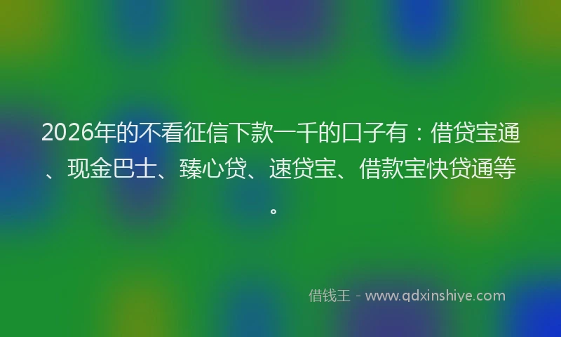 2026年的不看征信下款一千的口子有：借贷宝通、现金巴士、臻心贷、速贷宝、借款宝快贷通等。
