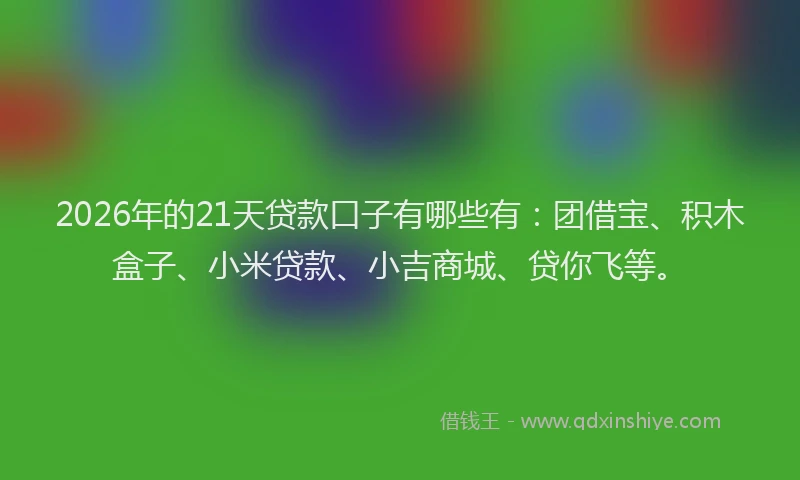 2026年的21天贷款口子有哪些有：团借宝、积木盒子、小米贷款、小吉商城、贷你飞等。