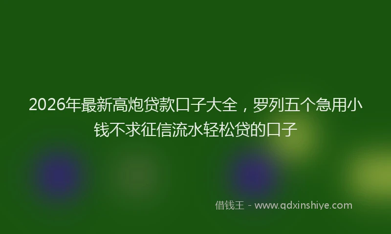 2026年最新高炮贷款口子大全，罗列五个急用小钱不求征信流水轻松贷的口子