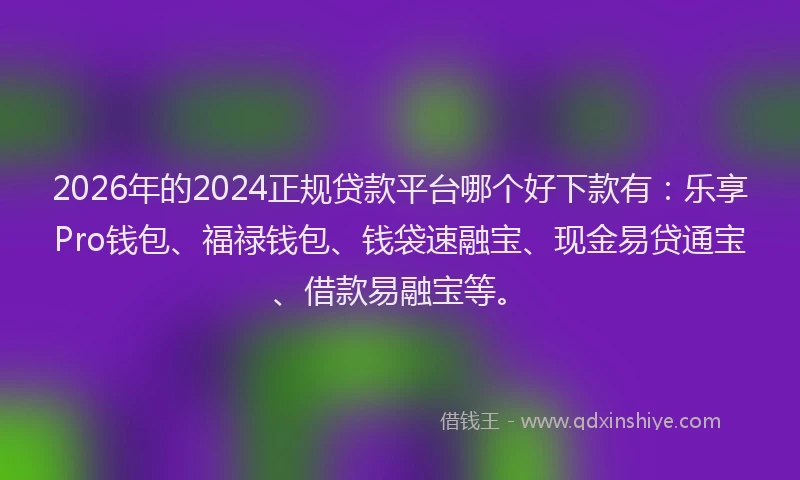 2026年的2024正规贷款平台哪个好下款有：乐享Pro钱包、福禄钱包、钱袋速融宝、现金易贷通宝、借款易融宝等。