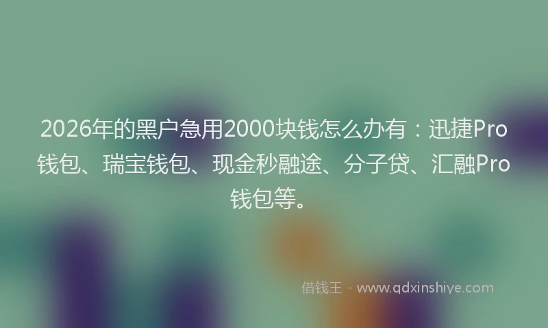 2026年的黑户急用2000块钱怎么办有：迅捷Pro钱包、瑞宝钱包、现金秒融途、分子贷、汇融Pro钱包等。