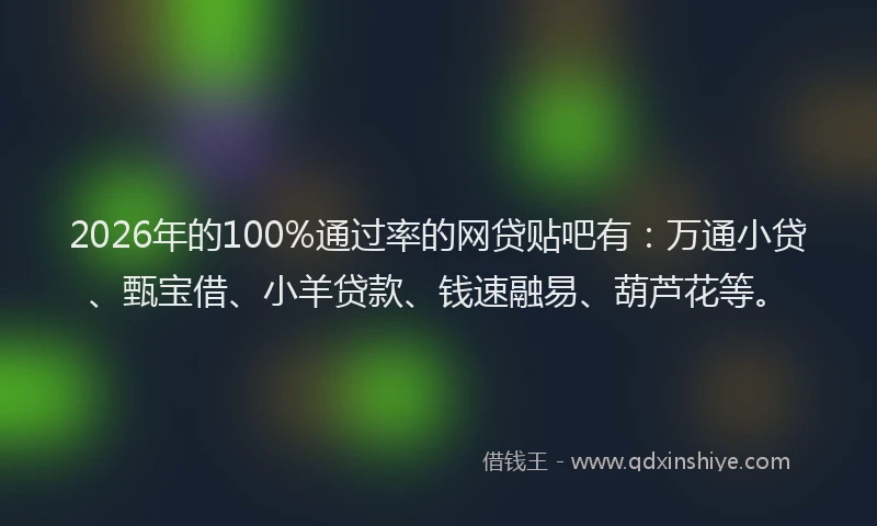 2026年的100%通过率的网贷贴吧有：万通小贷、甄宝借、小羊贷款、钱速融易、葫芦花等。