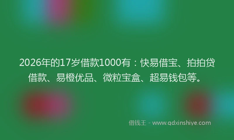 2026年的17岁借款1000有：快易借宝、拍拍贷借款、易橙优品、微粒宝盒、超易钱包等。