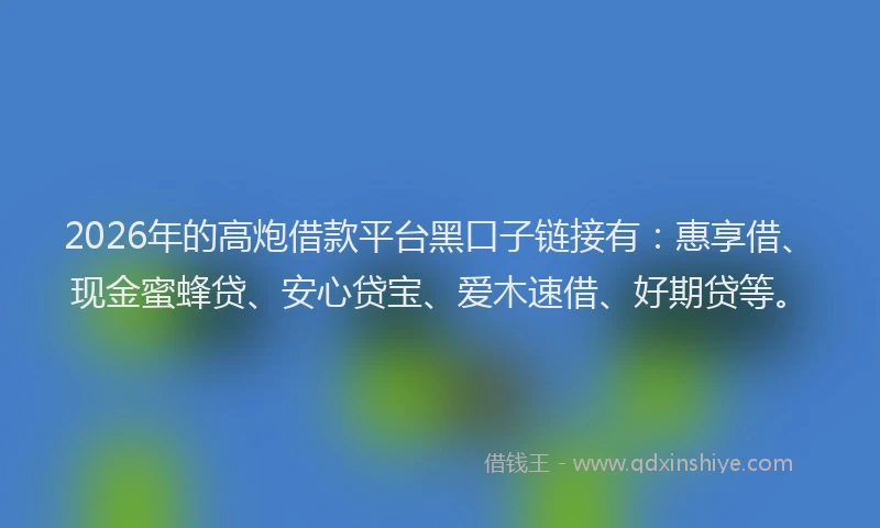 2026年的高炮借款平台黑口子链接有：惠享借、现金蜜蜂贷、安心贷宝、爱木速借、好期贷等。