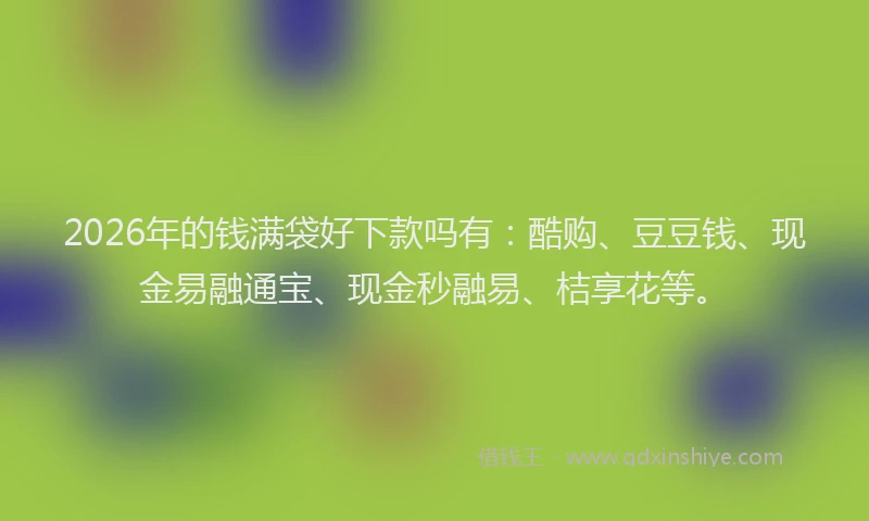 2026年的钱满袋好下款吗有：酷购、豆豆钱、现金易融通宝、现金秒融易、桔享花等。
