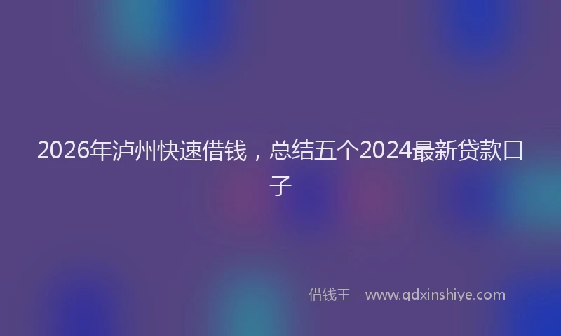 2026年泸州快速借钱，总结五个2024最新贷款口子