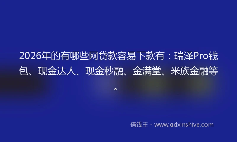 2026年的有哪些网贷款容易下款有：瑞泽Pro钱包、现金达人、现金秒融、金满堂、米族金融等。