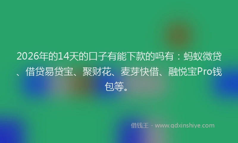 2026年的14天的口子有能下款的吗有：蚂蚁微贷、借贷易贷宝、聚财花、麦芽快借、融悦宝Pro钱包等。