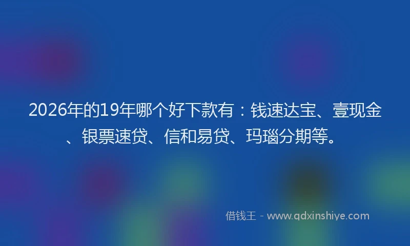 2026年的19年哪个好下款有：钱速达宝、壹现金、银票速贷、信和易贷、玛瑙分期等。