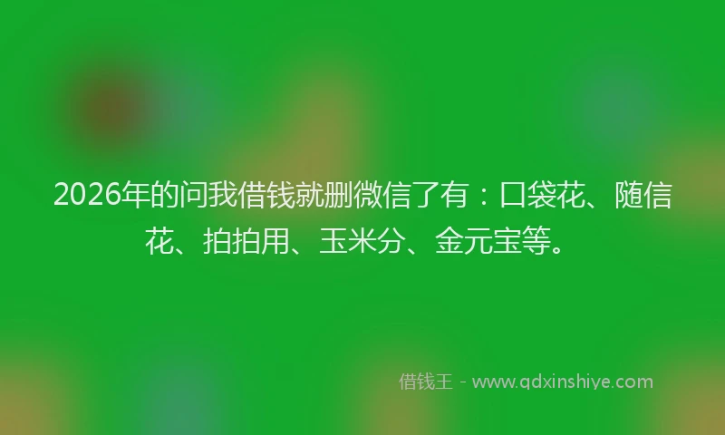 2026年的问我借钱就删微信了有：口袋花、随信花、拍拍用、玉米分、金元宝等。