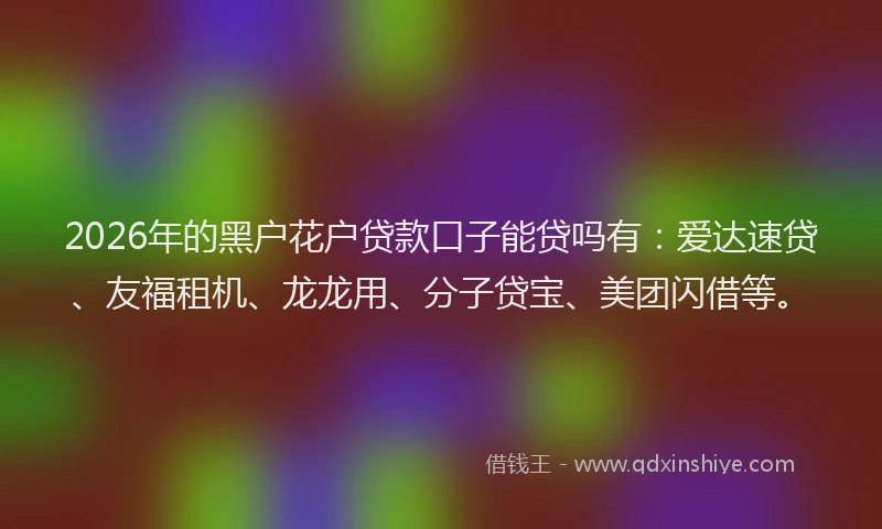 2026年的黑户花户贷款口子能贷吗有：爱达速贷、友福租机、龙龙用、分子贷宝、美团闪借等。