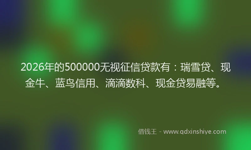 2026年的500000无视征信贷款有：瑞雪贷、现金牛、蓝鸟信用、滴滴数科、现金贷易融等。
