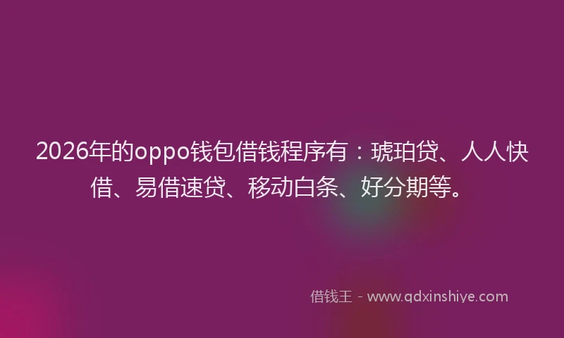 2026年的oppo钱包借钱程序有：琥珀贷、人人快借、易借速贷、移动白条、好分期等。