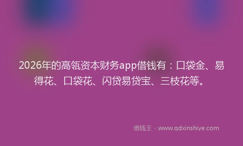 2026年的高瓴资本财务app借钱有：口袋金、易得花、口袋花、闪贷易贷宝、三枝花等。