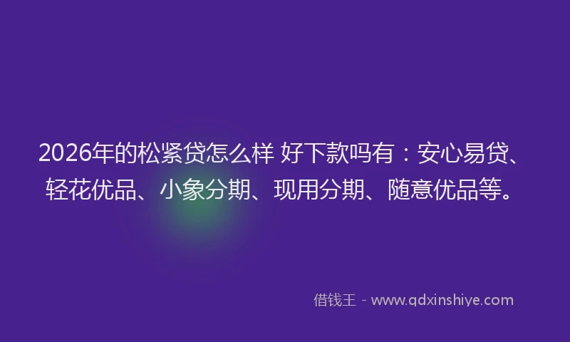 2026年的松紧贷怎么样 好下款吗有：安心易贷、轻花优品、小象分期、现用分期、随意优品等。