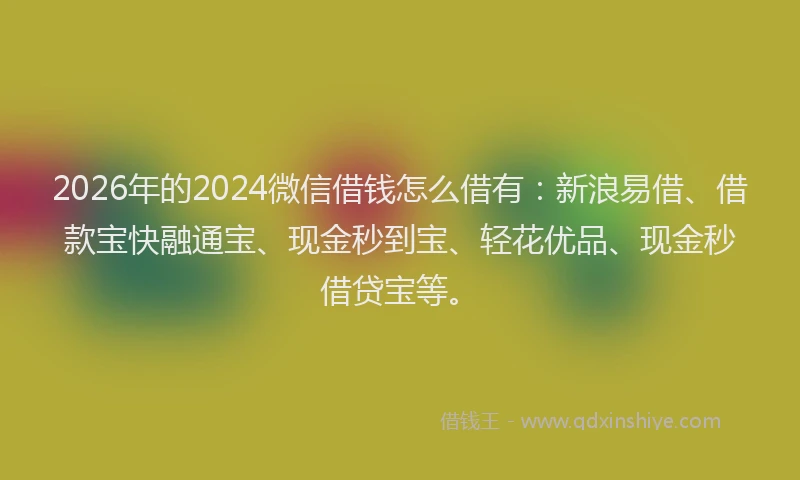 2026年的2024微信借钱怎么借有：新浪易借、借款宝快融通宝、现金秒到宝、轻花优品、现金秒借贷宝等。