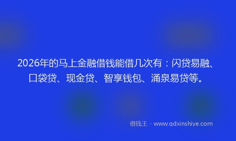2026年的马上金融借钱能借几次有：闪贷易融、口袋贷、现金贷、智享钱包、涌泉易贷等。