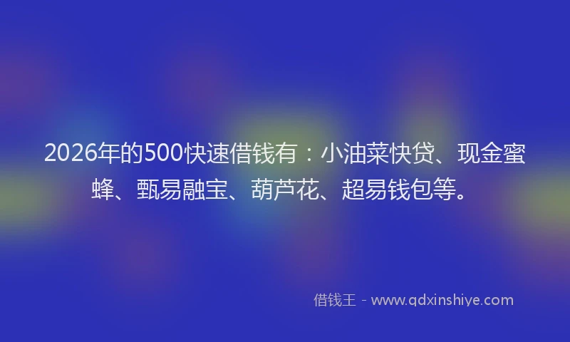 2026年的500快速借钱有：小油菜快贷、现金蜜蜂、甄易融宝、葫芦花、超易钱包等。