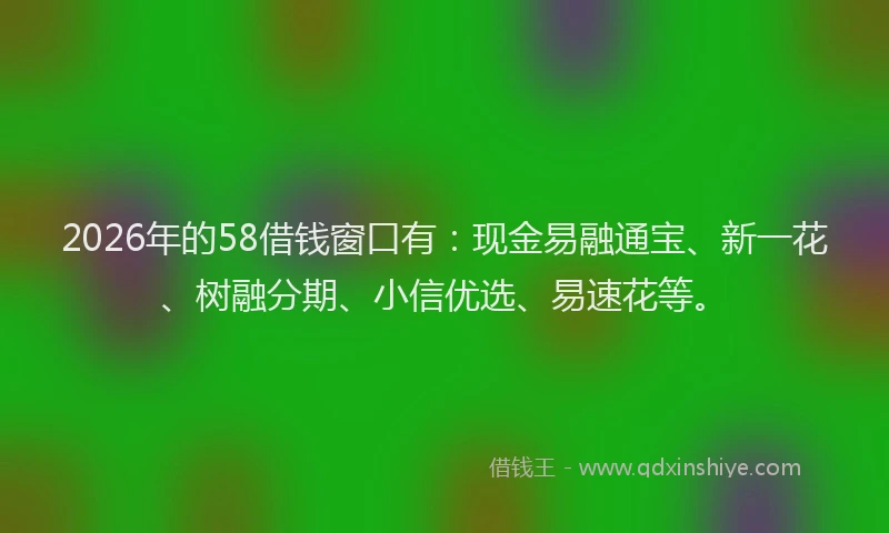 2026年的58借钱窗口有：现金易融通宝、新一花、树融分期、小信优选、易速花等。