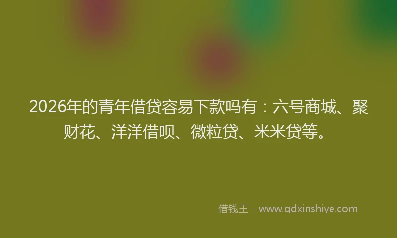2026年的青年借贷容易下款吗有：六号商城、聚财花、洋洋借呗、微粒贷、米米贷等。
