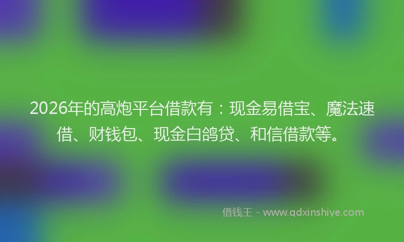 2026年的高炮平台借款有：现金易借宝、魔法速借、财钱包、现金白鸽贷、和信借款等。