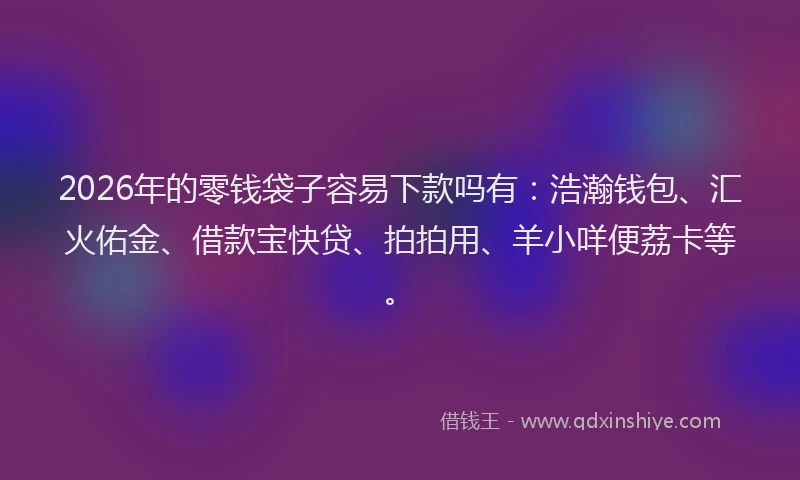 2026年的零钱袋子容易下款吗有：浩瀚钱包、汇火佑金、借款宝快贷、拍拍用、羊小咩便荔卡等。