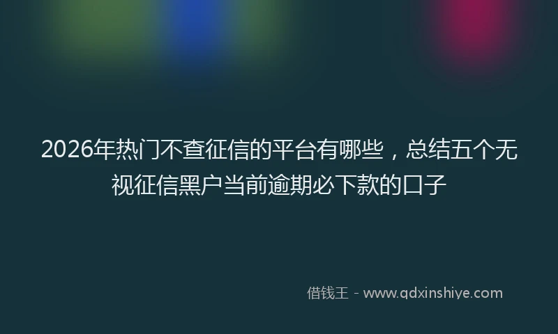 2026年热门不查征信的平台有哪些，总结五个无视征信黑户当前逾期必下款的口子