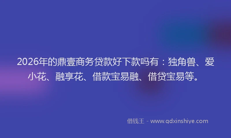 2026年的鼎壹商务贷款好下款吗有：独角兽、爱小花、融享花、借款宝易融、借贷宝易等。