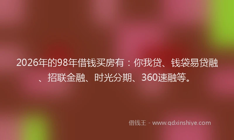 2026年的98年借钱买房有：你我贷、钱袋易贷融、招联金融、时光分期、360速融等。