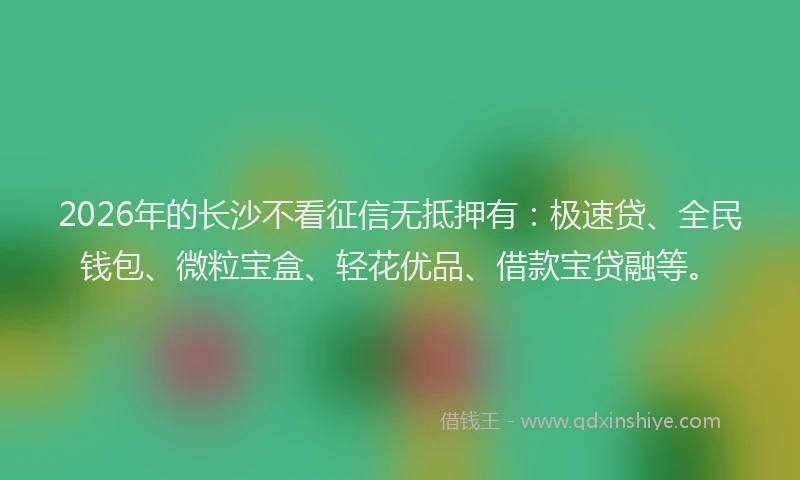2026年的长沙不看征信无抵押有：极速贷、全民钱包、微粒宝盒、轻花优品、借款宝贷融等。
