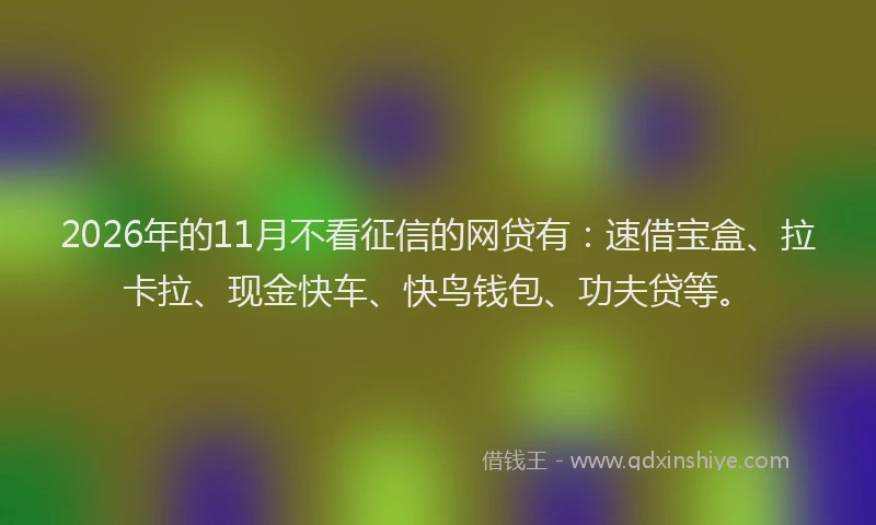 2026年的11月不看征信的网贷有：速借宝盒、拉卡拉、现金快车、快鸟钱包、功夫贷等。