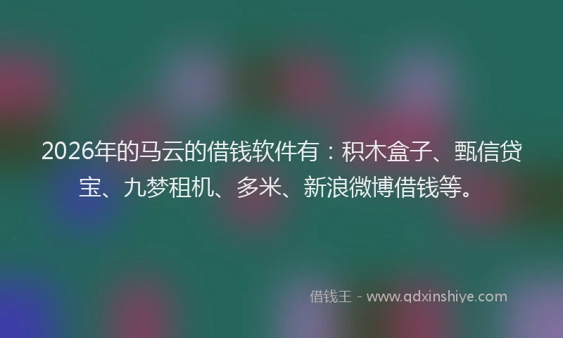 2026年的马云的借钱软件有：积木盒子、甄信贷宝、九梦租机、多米、新浪微博借钱等。