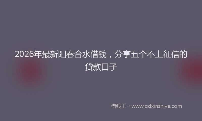 2026年最新阳春合水借钱，分享五个不上征信的贷款口子
