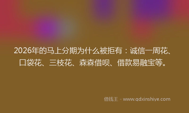 2026年的马上分期为什么被拒有：诚信一周花、口袋花、三枝花、森森借呗、借款易融宝等。