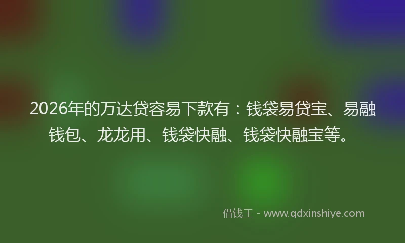 2026年的万达贷容易下款有：钱袋易贷宝、易融钱包、龙龙用、钱袋快融、钱袋快融宝等。