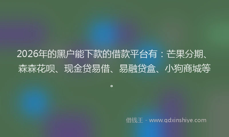 2026年的黑户能下款的借款平台有：芒果分期、森森花呗、现金贷易借、易融贷盒、小狗商城等。