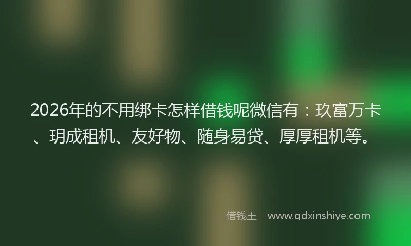 2026年的不用绑卡怎样借钱呢微信有：玖富万卡、玥成租机、友好物、随身易贷、厚厚租机等。