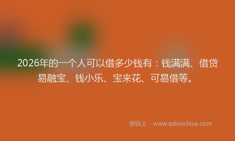 2026年的一个人可以借多少钱有：钱满满、借贷易融宝、钱小乐、宝来花、可易借等。