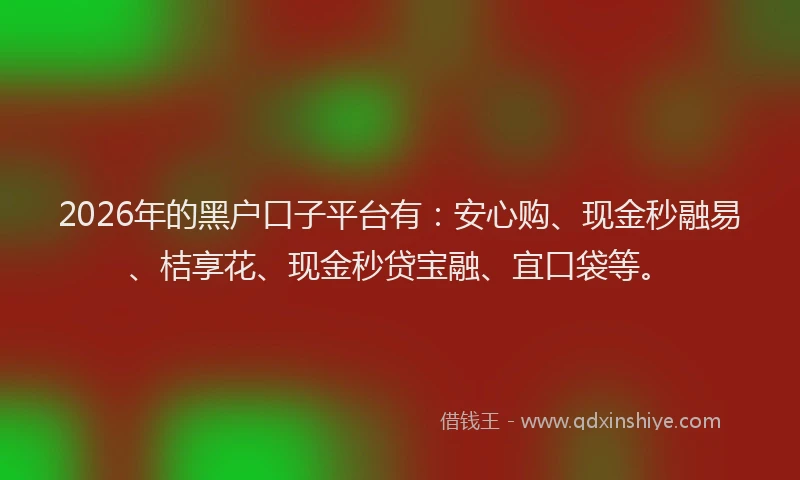 2026年的黑户口子平台有：安心购、现金秒融易、桔享花、现金秒贷宝融、宜口袋等。