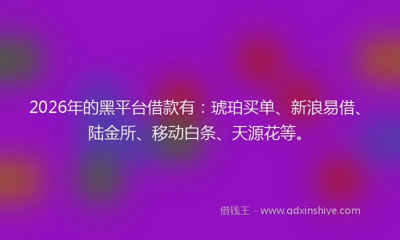 2026年的黑平台借款有：琥珀买单、新浪易借、陆金所、移动白条、天源花等。