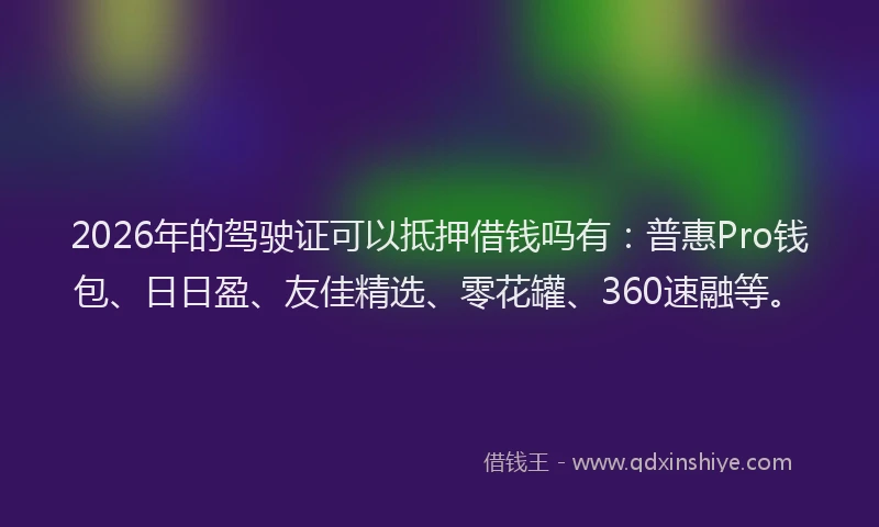2026年的驾驶证可以抵押借钱吗有：普惠Pro钱包、日日盈、友佳精选、零花罐、360速融等。