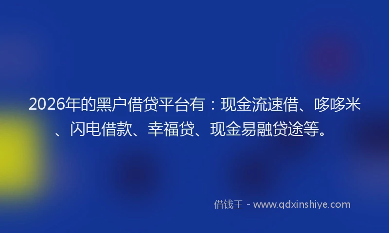 2026年的黑户借贷平台有：现金流速借、哆哆米、闪电借款、幸福贷、现金易融贷途等。