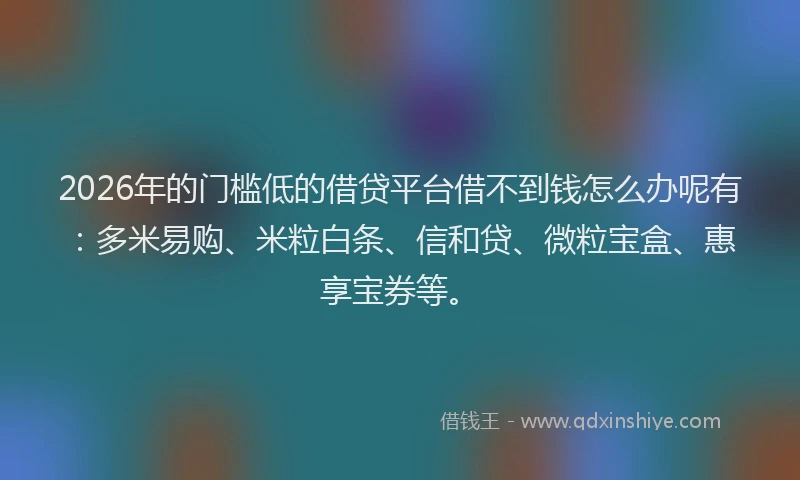 2026年的门槛低的借贷平台借不到钱怎么办呢有：多米易购、米粒白条、信和贷、微粒宝盒、惠享宝券等。