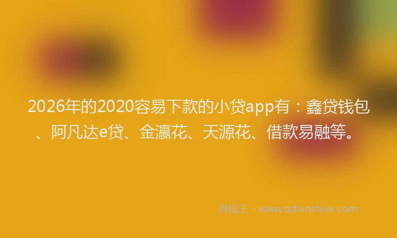 2026年的2020容易下款的小贷app有：鑫贷钱包、阿凡达e贷、金瀛花、天源花、借款易融等。