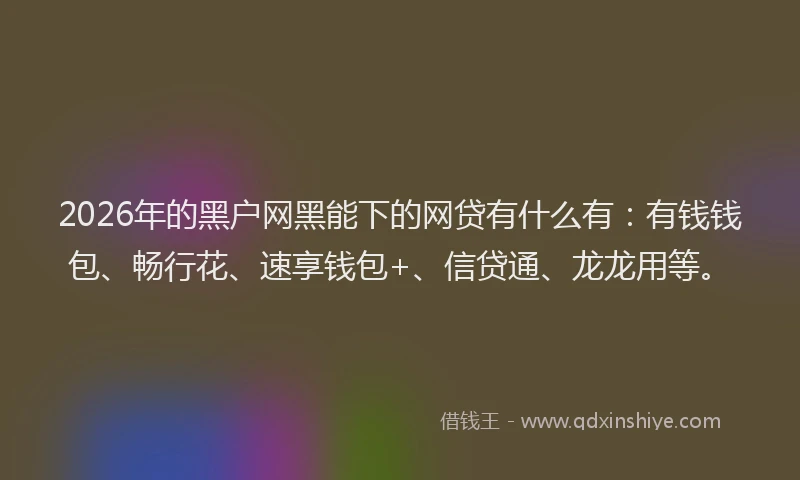 2026年的黑户网黑能下的网贷有什么有：有钱钱包、畅行花、速享钱包+、信贷通、龙龙用等。