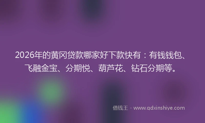 2026年的黄冈贷款哪家好下款快有：有钱钱包、飞融金宝、分期悦、葫芦花、钻石分期等。