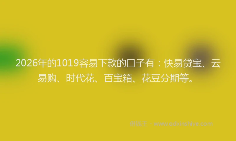 2026年的1019容易下款的口子有：快易贷宝、云易购、时代花、百宝箱、花豆分期等。