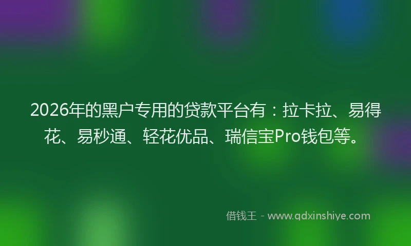 2026年的黑户专用的贷款平台有：拉卡拉、易得花、易秒通、轻花优品、瑞信宝Pro钱包等。