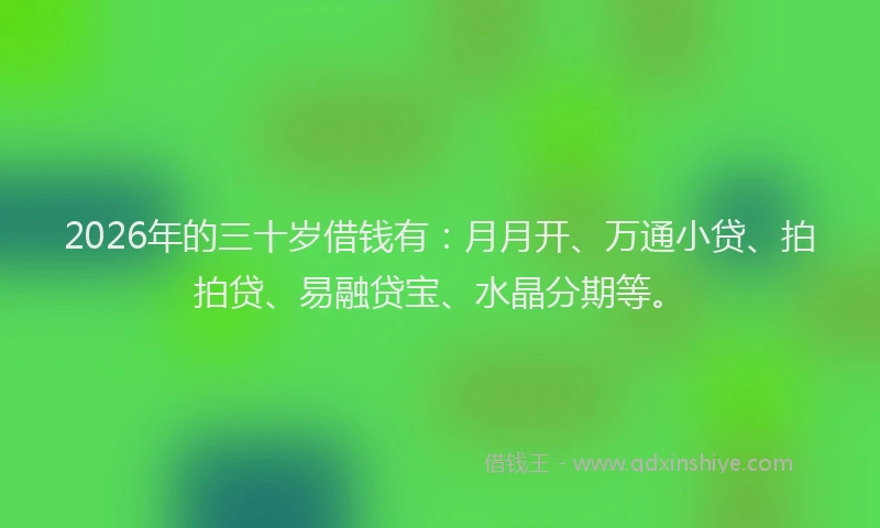 2026年的三十岁借钱有：月月开、万通小贷、拍拍贷、易融贷宝、水晶分期等。